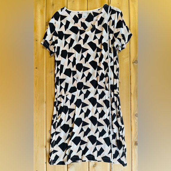 NWT Ishi crepe dress, black dusty pink and cream, size L - Picture 2 of 5